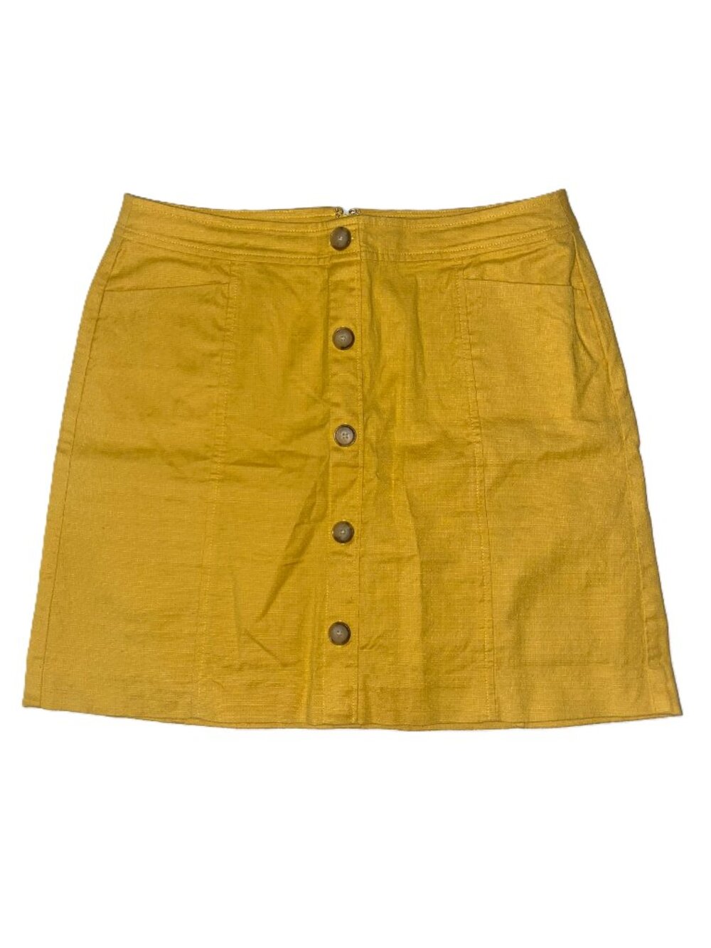 LOFT Mustard Yellow Button Front Skirt High Rise Mini Casual Summer Size 8
